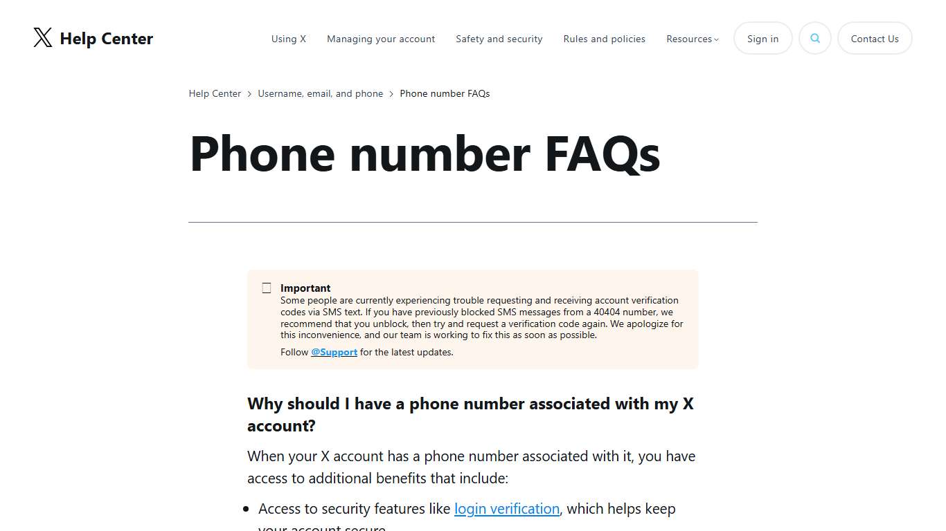 X phone number FAQ and common issues | X Help